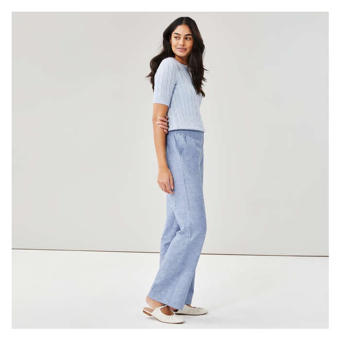 Women's Wide Leg Linen Blend Pant - Blue Mix